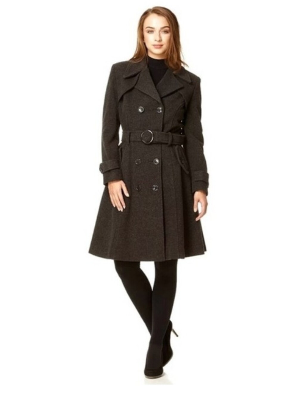 GUESS Asymmetric Double-Breasted Shawl Collar Wool-Blend Coat